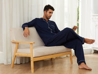 1 x RAW Customer Returns U2SKIIN Men s Long Pajamas 100 Cotton Men s Pajamas Set Men s Pajamas Long Sleeve Pajamas Men s Nightwear Loungewear Sleepwear Dark Blue, L  - RRP €37.99