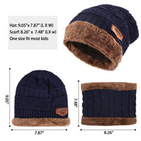 1 x Brand New Winter hat and scarf for children, with knitted hat, warm and circular scarf with molton lining for children, boys and girls size. One size, A-Navy - RRP €27.6