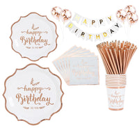 5 x Brand New White and Rose Gold Birthday Party Tableware - Birthday Party Supplies - Plates, Napkins and Cups for Girls and Women - Bridal Shower Supplies - Serves 16 Guests - RRP €96.0