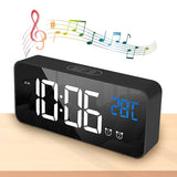 1 x RAW Customer Returns Digital Alarm Clock, Large LED Temperature Display, USB Rechargeable, 2 Alarms, Snooze Function, Voice Control Function, 4 Brightness Levels, 13 Music, LED Digital Clock Mirror Alarm Table Clock Black  - RRP €22.49