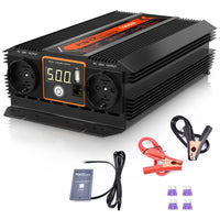 1 x RAW Customer Returns WZTO pure sine wave inverter 1000W 2000W car voltage converter DC 12V to AC 220V T V certified inverter car with controllable switch and USB port including car battery clips black - RRP €74.38