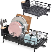 1 x RAW Customer Returns KINGRACK Expandable Dish Drainer, Adjustable Dish Drainer Basket, Rustproof Dish Drying Rack, Dish Rack with Removable Cutlery Holder, Swivel Drain, Black - RRP €39.34