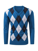 15 x Brand New AlvaQ Argyle Sweater Men s Knitted Sweater Blue Men s Retro V Neck Sweater Men s Autumn and Winter Sweater L - RRP €414.0