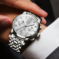 1 x RAW Customer Returns OLEVS Men s Watches Silver White Stainless Steel Strap Quartz Watch Men with Diamond Date Waterproof Luminous Classic Elegant Wristwatch Gift - RRP €50.08