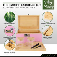 1 x RAW Customer Returns Viking Factory Large Bamboo Box Tray Set with Combination Lock, Premium Removable Tray, and All Accessories 27 18 15CM Pink  - RRP €48.19