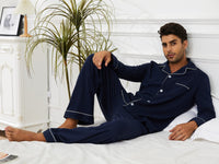 1 x RAW Customer Returns U2SKIIN Men s Long Pajamas 100 Cotton Men s Pajamas Set Men s Pajamas Long Sleeve Pajamas Men s Nightwear Loungewear Sleepwear Dark Blue, L  - RRP €37.99