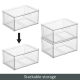 1 x RAW Customer Returns mDesign wide storage box with drawer sturdy plastic drawer box for the wardrobe stackable box for shoes, accessories and more transparent - RRP €27.99