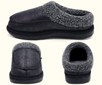 1 x Brand New COFACE Black Slippers Men s Winter Warm Plush Wool Lined Slippers Men Comfort Memory Foam Moccasin Hut Shoes with Non-Slip Rubber Sole Indoor and Outdoor Size 48EU - RRP €25.99