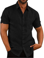 3 x Brand New Elainone Men s Linen Cotton Summer Short Sleeve Shirt, Mens Loose Fit Short Sleeve Shirt with Pocket, Black XL - RRP €59.97