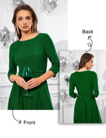 1 x RAW Customer Returns DRESSTELLS Women s 1950s Retro Dress Elegant Swing A-Line Cocktail Dress Vintage Evening Dress Knee Length Audrey Hepburn Dress Bridesmaid Pleated Skirt Glitter Green XL - RRP €43.32