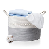 1 x Brand New CHFLAME Laundry Basket Woven 3 Compartments Laundry Basket with Handle Twist Pattern Large Foldable Laundry Collector for Children s Room, Bedroom, Basket Storage Cotton White and Grey, 50 x 33 cm-54L - RRP €32.99