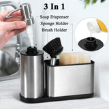 1 x RAW Customer Returns OriwarE Sink Caddy Organizer with Integrated Soap Dispenser - Sponge Holder Dishwashing Liquid Dispenser for the Kitchen - Stainless Steel - RRP €28.99