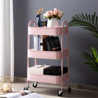 1 x RAW Customer Returns DOEWORKS Storage Cart 3-Tier Metal Utility Cart Rolling Cart Organizer Cart with Wheels for Kitchen Makeup Bathroom Office, Pink - RRP €47.14