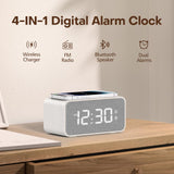 1 x RAW Customer Returns ANJANK Wooden Clock Radio with Inductive Charging Station, 10W Bluetooth Speaker, Wireless Charging Station for iPhone Samsung, Dual Alarm, Display Dimmable from 0 to 100  - RRP €49.99