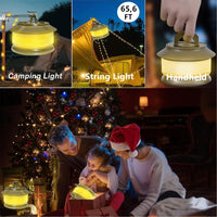 1 x RAW Customer Returns 20m Camping String Lights, 3000mAh Battery, 350 Lumens, 5 Light Modes, 2 in 1 Camping Light, Rechargeable Waterproof Portable Rechargeable Battery Powered String Lights for Camping Decoration - RRP €22.8