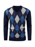 8 x Brand New AlvaQ Blue Argyle Sweater Men Knitted Sweater Men Retro V Neck Sweater Men Autumn and Winter Sweater S - RRP €220.8