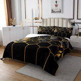 1 x RAW Customer Returns Marble Bedspread Set 240x260, Black Grey Geometric Gold Plaid Bedding Set, Modern Luxury Diamond Quilt Set with Metallic Stripe Printed Beehive Hexagon Grid Coverlet Set, Honeycomb - RRP €51.34