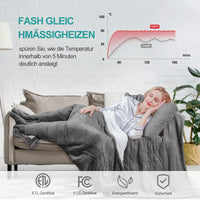 1 x RAW Customer Returns NABIYE electric blanket, warm and cozy heating blanket with automatic switch-off, 4 temperature settings, 180 x 130 cm, machine washable, 2-tone plush look, grey white, 150 watts for cold days - RRP €40.33