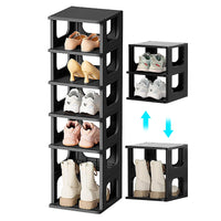 1 x RAW Customer Returns OSTWOLKE Shoe Rack Slim Black, 6 Levels Shoe Rack Narrow, High and Narrow Shoe Rack, Flexible Combinable Shoe Rack for Hallway 4-Tier Low, 1-Tier High and 1 Top Layer  - RRP €31.25