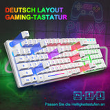 1 x RAW Customer Returns Wired White Gaming Keyboard with Mouse German Layout QWERTZ Wired Keyboard LED RGB Backlight 2400 DPI 6 Button Mouse Keyboard and Mouse Compatible with PC PS5 PS4 Xbox - RRP €30.49