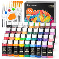 1 x RAW Customer Returns Shuttle Art Acrylic Paint Set, 36 acrylic paints in bottles 60ml each with 12 brush sets 1 palette, non-toxic, waterproof acrylic paint for artists, beginners, adults on canvas, stones, wood - RRP €35.9