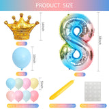 3 x Brand New Unisun 32 inch Foil Balloon Set, Helium Number 8 Balloon Tower with Rainbow Gradient Crown and 12pcs Latex Balloons for Princess Prince Birthday Party Anniversary Decorations - RRP €57.6