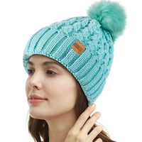 1 x Brand New REDESS Women s Winter Pom Pom Hat Warm Fleece Lined Hats, Thick Soft Snow Knit Crossover Beanie for Ladies - RRP €19.99