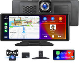 1 x RAW Customer Returns Wireless Car Radio with 10.26 inch Touchscreen Apple Carplay Android Auto with Dash Cam 4K, Portable Car Stereo with AirPlay Bluetooth GPS WiFi AUX, Siri, Google AHD Rear View Camera - RRP €21.6