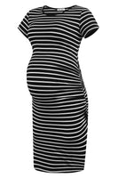 1 x RAW Customer Returns Smallshow Women s Maternity Dresses Short Sleeves Ruffled Pregnancy Dress, Black Stripe, L - RRP €24.99