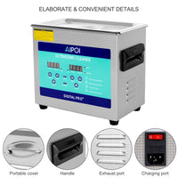 1 x RAW Customer Returns AIPOI Ultrasonic Cleaner 3.2L Stainless Steel Ultrasonic Cleaner with Heater, 120W Ultrasonic Bath for Cleaning Jewelry, Glasses, Watch Chains, Dental Tools, Metal Parts, Carburetors etc. - RRP €147.22