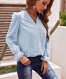 4 x Brand New GRMLRPT Blouse Long Sleeve Women s Elegant Chiffon Blouse Shirt Lace V-Neck Elegant Short Sleeve Casual Tops Tunic T-Shirt Light Blue, S  - RRP €90.56