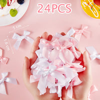 1 x RAW Customer Returns 24 Pieces Satin Ribbon Bows Self-Adhesive for DIY Crafts Wedding Christmas Valentine s Day Decoration Card Making Embellishments, 5 cm Wide White  - RRP €6.99