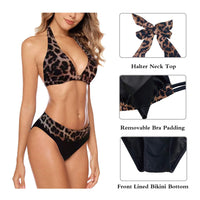 1 x RAW Customer Returns Aidotop Women s Bikini Set Triangle Swimsuit Beach Ties Two-Piece Swimwear Bikini Bottoms Leopard, XL - RRP €32.59