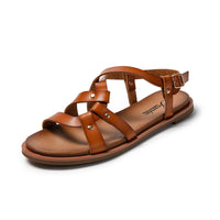 1 x RAW Customer Returns JOMIX Sandals Women Elegant Sandals with Buckle Lightweight Low Heels Beach Sandals Summer Sea Pool Beach Summer Shoes Camel, 41 EU  - RRP €60.0