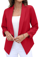 1 x RAW Customer Returns GRECERELLE Women s Blazer Jacket Open Front Ruched Sleeve Casual Work Office Short Jacket for Women, 07 Red, 46-48 - RRP €30.24