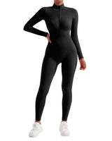 1 x RAW Customer Returns DOULAFASS Zipper Full Body Jumpsuit Women s Long Sleeve Yoga One-Piece Sport Romper Ribbed All In One Bodycon Jumpsuit - RRP €28.22