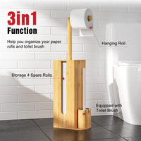 1 x RAW Customer Returns Rainsworth Standing Toilet Paper Holder with Toilet Brush - 3 in 1 Bamboo Toilet Set with Toilet Paper Holder and Storage, Toilet Paper Holder with Brush, HBT 71.6 x 15.5 x 21.5 cm - RRP €51.13