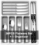 1 x RAW Customer Returns 37-piece cutlery set including cutlery box, steak knife, knife, fork, spoon, Wildone cutlery inserts, cutlery set for 6 people, cutlery stainless steel mirror polished, dishwasher safe - RRP €32.99