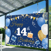 1 x RAW Customer Returns 14th Birthday Decoration Boy Girl, 14th Birthday Banner Blue, 14th Birthday Fabric Sign Poster, 14th Birthday Background Banner Boy Birthday Party Decoration - RRP €9.56