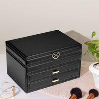 2 x Brand New Vlando jewelry storage jewelry box with mirror jewelry box women s jewelry box with 3 levels and drawers, jewelry organizer made of leather for earrings, necklaces - RRP €40.8