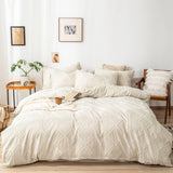 1 x RAW Customer Returns Freyamy bed linen 220x240 cm tufted boho geometric bedding set beige embroidery modern chic microfiber bohemian duvet cover with zipper and 2 pillowcases 80x80cm  - RRP €57.44