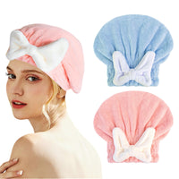 1 x Brand New Coral Velvet Bow Hair Drying Cap 2Pcs Bowknot Drying Hair Hats Water Absorbent and Quick Drying Microfiber Hair Drying Towels Pink Blue  - RRP €20.4