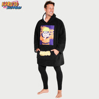 1 x RAW Customer Returns Naruto Hoodie Blanket Sweatshirt Men - Oversized Fleece Blanket Hoodie One Size Official Gadget Black Multi  - RRP €31.72