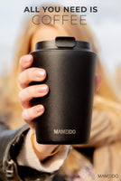 1 x RAW Customer Returns MAMEIDO thermal mug 350ml, 470ml 700ml - dense coffee mug to go made of stainless steel, double-walled insulated, leak-proof - coffee to go mug keeps you warm Rich Black, 0.35l  - RRP €26.89