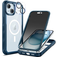 1 x RAW Customer Returns seacosmo privacy case for iPhone 15 Compatible with Magsafe , anti-spy cell phone case 360 degree protective case, shockproof case with built-in privacy tempered glass and camera protective film 9H HD - blue - RRP €19.99