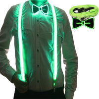 1 x RAW Customer Returns YeahBoom Men s Glow in the Dark LED Suspenders and Bow Ties, LED Light Up Suspenders, for Music Festival, Halloween Costume Party, Rave Party, Christmas, Glow in the Dark Neon Party Supplies Green  - RRP €20.21