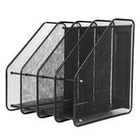 1 x RAW Customer Returns Standing File Desk Organizer Books Standing Folder 4 Compartments Shelf Wire Mesh Magazine Rack Large Capacity Stand Black Bookend for Documents Office Paper Home Notebooks - RRP €25.7