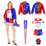 1 x RAW Customer Returns Hereneer Harley Quinn Costumes for Adults, Halloween Carnival Cosplay Costume, Cosplay Dress Costumes for Includes Jacket, Shorts, T-Shirt, Glove and Villain for Halloween Carnival XL  - RRP €34.27