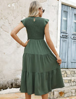 1 x RAW Customer Returns Yuson Girl Dress Women s Summer Dress Long Casual Round Neck Flutter Sleeve Maxi Dresses Summer Knee-Length Beach Dress Elastic Waist Long Dresses Tiered Ruffle A Line Dress Green, XL  - RRP €38.79