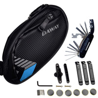 1 x RAW Customer Returns DAWAY bicycle repair tool set - A36 waterproof bicycle saddle bag, 16 in 1 multitool, glue-free tire tube patches, tire lever included, practical bicycle saddle tool bag - RRP €17.11